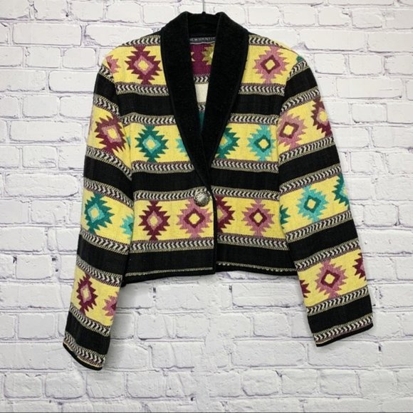 Vintage Jackets & Blazers - Vintage Aztec Print Boho Blazer Large